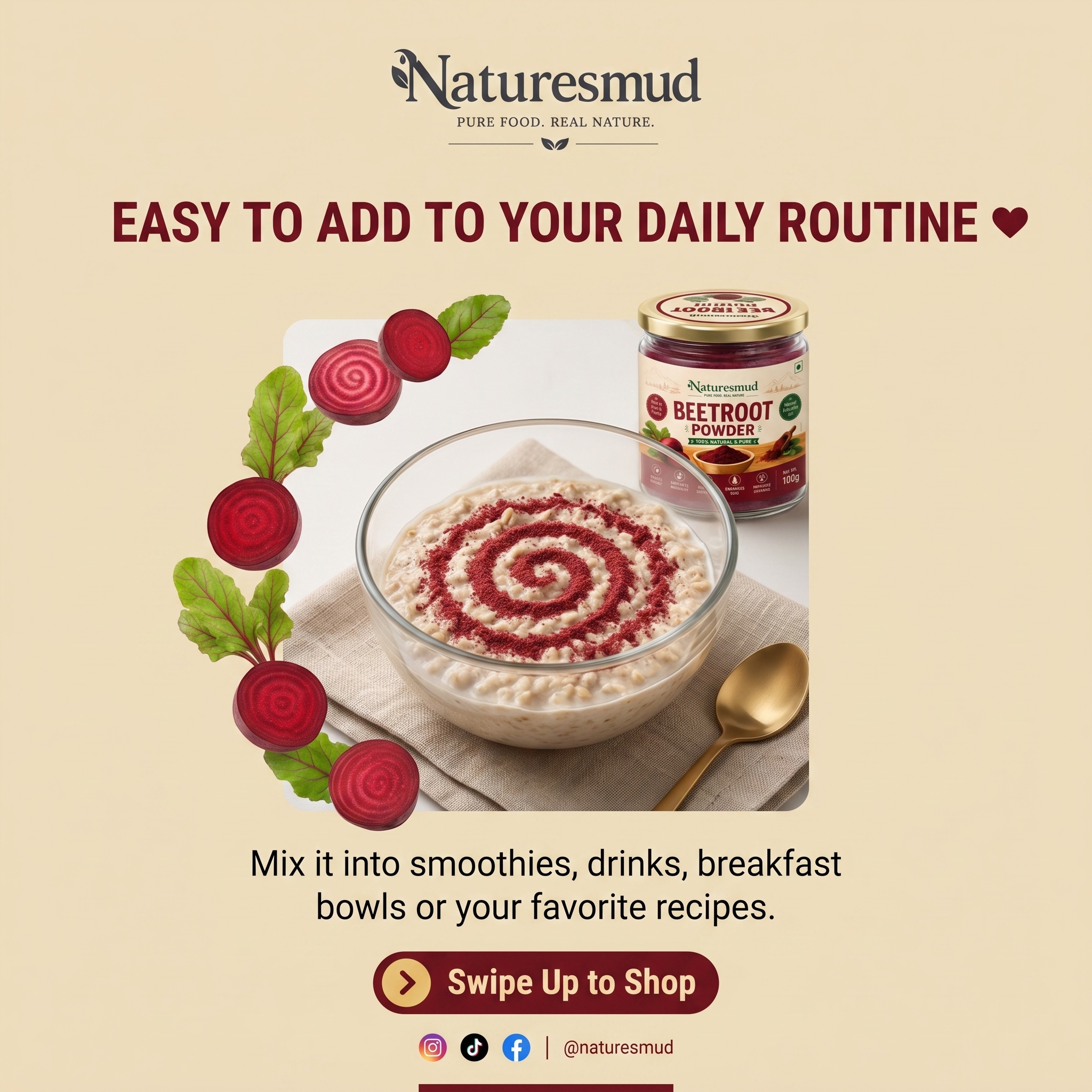High-Fibre Pink Beetroot & Wild Blueberry Warm Morning Porridge